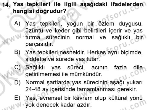 Sağlık Psikolojisi Dersi 2023 - 2024 Yılı Yaz Okulu Sınav Soruları 14. Soru