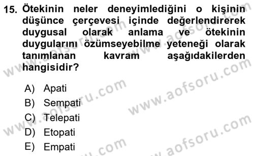 Sağlık Psikolojisi Dersi 2023 - 2024 Yılı Yaz Okulu Sınav Soruları 15. Soru