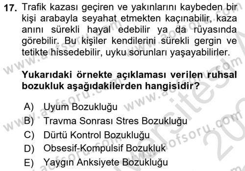 Sağlık Psikolojisi Dersi 2023 - 2024 Yılı Yaz Okulu Sınav Soruları 17. Soru