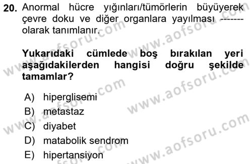 Sağlık Psikolojisi Dersi 2023 - 2024 Yılı Yaz Okulu Sınav Soruları 20. Soru
