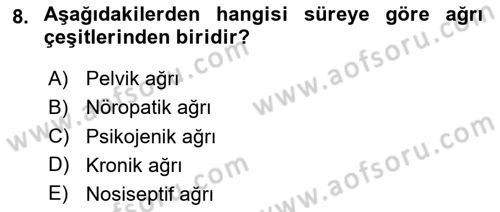 Sağlık Psikolojisi Dersi 2023 - 2024 Yılı Yaz Okulu Sınav Soruları 8. Soru