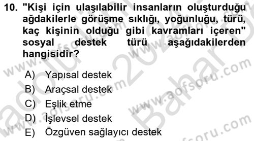 Sağlık Psikolojisi Dersi 2024 - 2025 Yılı (Vize) Ara Sınav Soruları 10. Soru