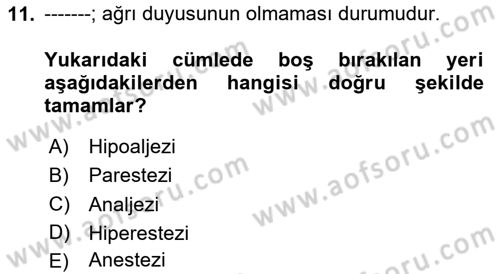 Sağlık Psikolojisi Dersi 2024 - 2025 Yılı (Vize) Ara Sınav Soruları 11. Soru