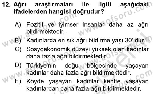 Sağlık Psikolojisi Dersi 2024 - 2025 Yılı (Vize) Ara Sınav Soruları 12. Soru