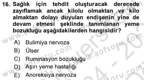 Sağlık Psikolojisi Dersi 2024 - 2025 Yılı (Vize) Ara Sınav Soruları 16. Soru