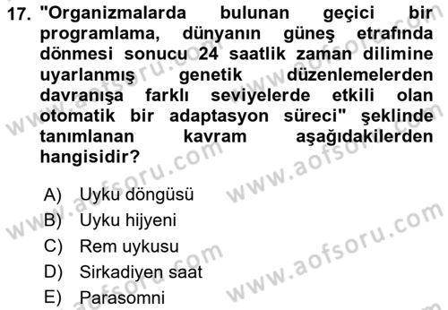 Sağlık Psikolojisi Dersi 2024 - 2025 Yılı (Vize) Ara Sınav Soruları 17. Soru