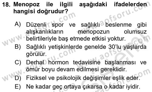 Sağlık Psikolojisi Dersi 2024 - 2025 Yılı (Vize) Ara Sınav Soruları 18. Soru