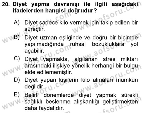 Sağlık Psikolojisi Dersi 2024 - 2025 Yılı (Vize) Ara Sınav Soruları 20. Soru