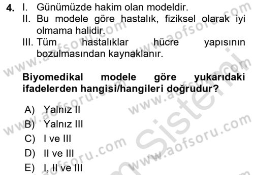 Sağlık Psikolojisi Dersi 2024 - 2025 Yılı (Vize) Ara Sınav Soruları 4. Soru