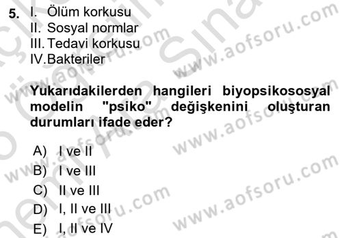 Sağlık Psikolojisi Dersi 2024 - 2025 Yılı (Vize) Ara Sınav Soruları 5. Soru