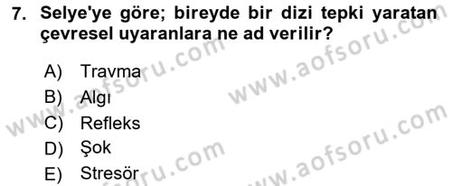 Sağlık Psikolojisi Dersi 2024 - 2025 Yılı (Vize) Ara Sınav Soruları 7. Soru