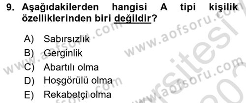 Sağlık Psikolojisi Dersi 2024 - 2025 Yılı (Vize) Ara Sınav Soruları 9. Soru