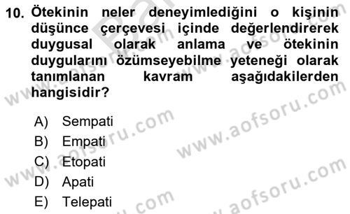 Sağlık Psikolojisi Dersi 2024 - 2025 Yılı (Final) Dönem Sonu Sınav Soruları 10. Soru