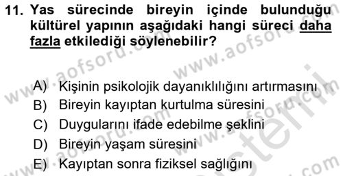 Sağlık Psikolojisi Dersi 2024 - 2025 Yılı (Final) Dönem Sonu Sınav Soruları 11. Soru