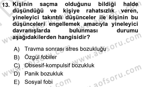 Sağlık Psikolojisi Dersi 2024 - 2025 Yılı (Final) Dönem Sonu Sınav Soruları 13. Soru