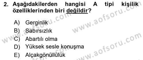 Sağlık Psikolojisi Dersi 2024 - 2025 Yılı (Final) Dönem Sonu Sınav Soruları 2. Soru