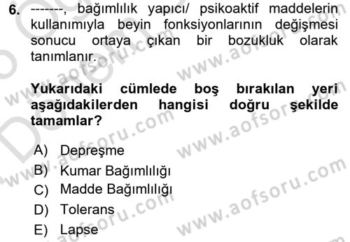 Sağlık Psikolojisi Dersi 2024 - 2025 Yılı (Final) Dönem Sonu Sınav Soruları 6. Soru