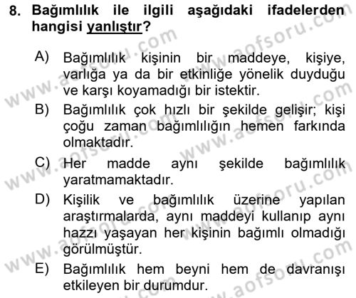 Sağlık Psikolojisi Dersi 2024 - 2025 Yılı (Final) Dönem Sonu Sınav Soruları 8. Soru