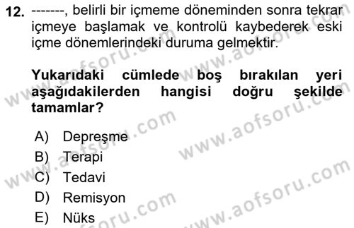 Sağlık Psikolojisi Dersi 2024 - 2025 Yılı Yaz Okulu Sınav Soruları 12. Soru