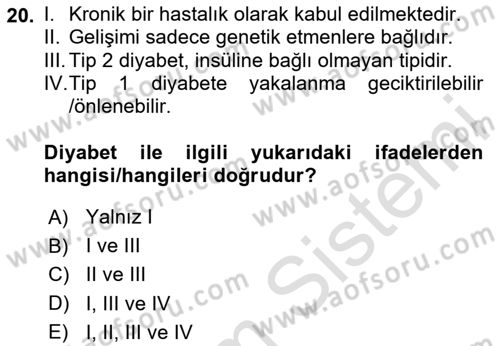 Sağlık Psikolojisi Dersi 2024 - 2025 Yılı Yaz Okulu Sınav Soruları 20. Soru