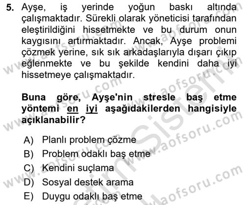 Sağlık Psikolojisi Dersi 2024 - 2025 Yılı Yaz Okulu Sınav Soruları 5. Soru
