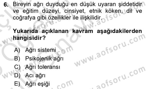 Sağlık Psikolojisi Dersi 2024 - 2025 Yılı Yaz Okulu Sınav Soruları 6. Soru