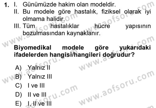 Sağlık Psikolojisi Dersi 2025 - 2026 Yılı (Vize) Ara Sınav Soruları 1. Soru
