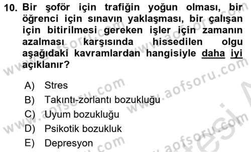 Sağlık Psikolojisi Dersi 2025 - 2026 Yılı (Vize) Ara Sınav Soruları 10. Soru