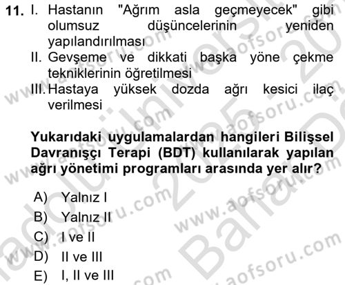Sağlık Psikolojisi Dersi 2025 - 2026 Yılı (Vize) Ara Sınav Soruları 11. Soru