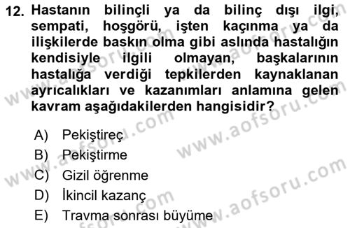 Sağlık Psikolojisi Dersi 2025 - 2026 Yılı (Vize) Ara Sınav Soruları 12. Soru
