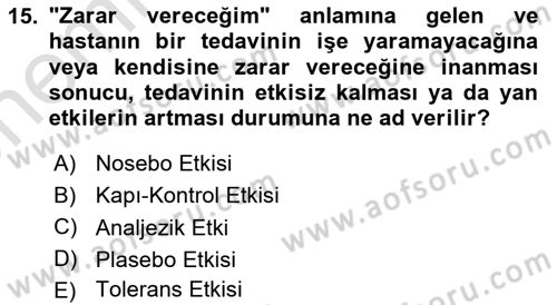 Sağlık Psikolojisi Dersi 2025 - 2026 Yılı (Vize) Ara Sınav Soruları 15. Soru