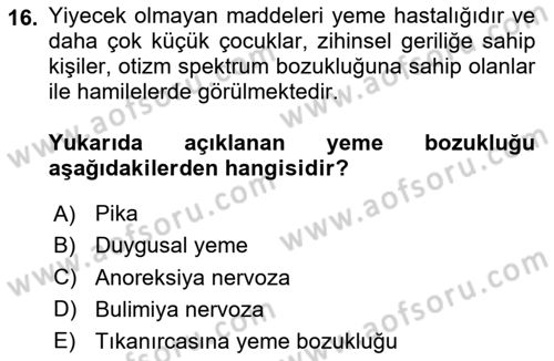 Sağlık Psikolojisi Dersi 2025 - 2026 Yılı (Vize) Ara Sınav Soruları 16. Soru