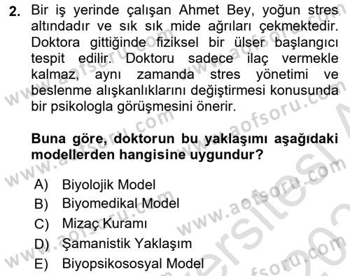 Sağlık Psikolojisi Dersi 2025 - 2026 Yılı (Vize) Ara Sınav Soruları 2. Soru