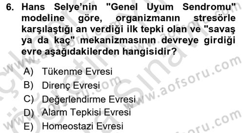 Sağlık Psikolojisi Dersi 2025 - 2026 Yılı (Vize) Ara Sınav Soruları 6. Soru