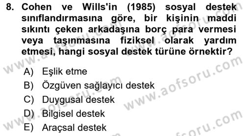 Sağlık Psikolojisi Dersi 2025 - 2026 Yılı (Vize) Ara Sınav Soruları 8. Soru