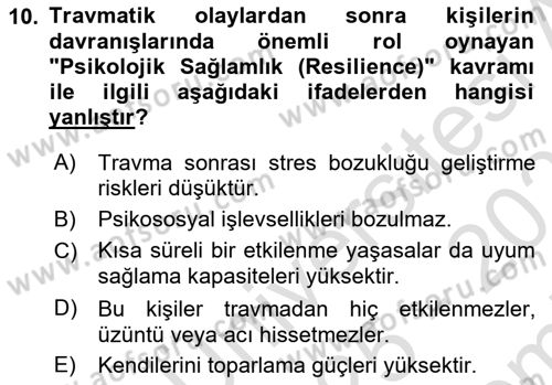 Sağlık Psikolojisi Dersi 2025 - 2026 Yılı (Final) Dönem Sonu Sınav Soruları 10. Soru