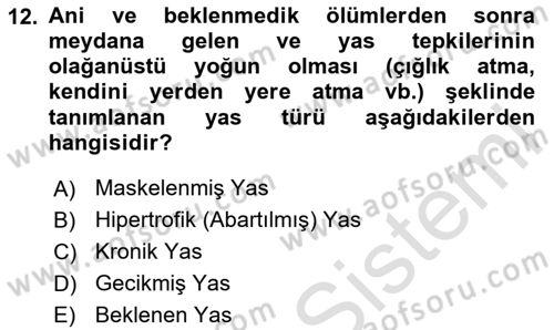 Sağlık Psikolojisi Dersi 2025 - 2026 Yılı (Final) Dönem Sonu Sınav Soruları 12. Soru