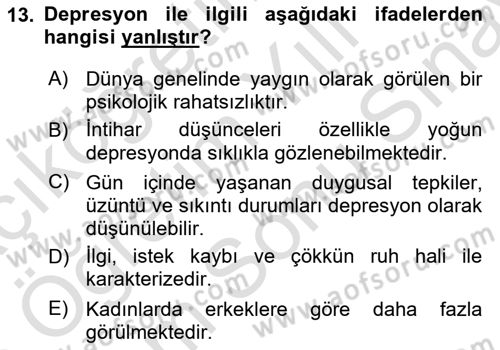 Sağlık Psikolojisi Dersi 2025 - 2026 Yılı (Final) Dönem Sonu Sınav Soruları 13. Soru