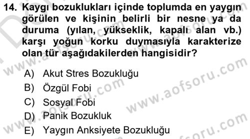 Sağlık Psikolojisi Dersi 2025 - 2026 Yılı (Final) Dönem Sonu Sınav Soruları 14. Soru
