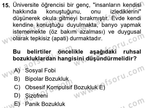 Sağlık Psikolojisi Dersi 2025 - 2026 Yılı (Final) Dönem Sonu Sınav Soruları 15. Soru