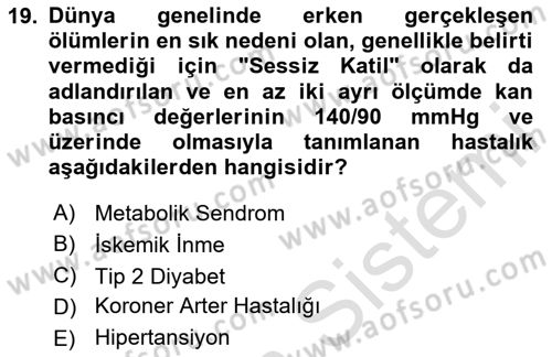 Sağlık Psikolojisi Dersi 2025 - 2026 Yılı (Final) Dönem Sonu Sınav Soruları 19. Soru