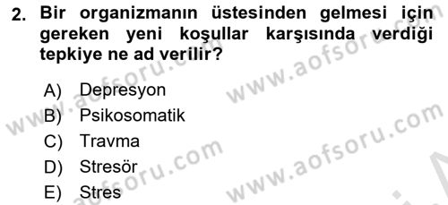 Sağlık Psikolojisi Dersi 2025 - 2026 Yılı (Final) Dönem Sonu Sınav Soruları 2. Soru