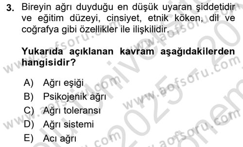 Sağlık Psikolojisi Dersi 2025 - 2026 Yılı (Final) Dönem Sonu Sınav Soruları 3. Soru