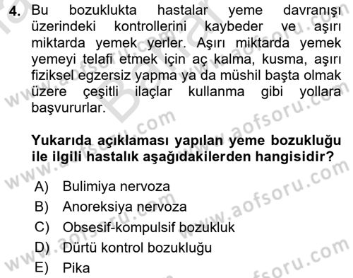 Sağlık Psikolojisi Dersi 2025 - 2026 Yılı (Final) Dönem Sonu Sınav Soruları 4. Soru
