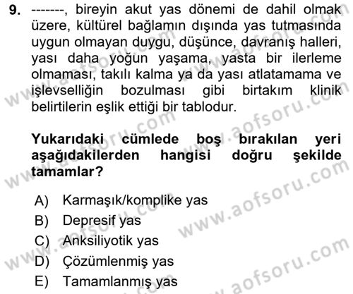 Sağlık Psikolojisi Dersi 2025 - 2026 Yılı (Final) Dönem Sonu Sınav Soruları 9. Soru