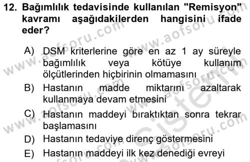Sağlık Psikolojisi Dersi 2025 - 2026 Yılı Yaz Okulu Sınav Soruları 12. Soru