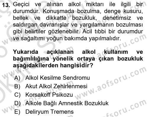 Sağlık Psikolojisi Dersi 2025 - 2026 Yılı Yaz Okulu Sınav Soruları 13. Soru