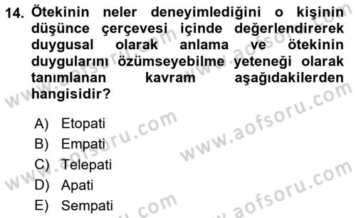 Sağlık Psikolojisi Dersi 2025 - 2026 Yılı Yaz Okulu Sınav Soruları 14. Soru