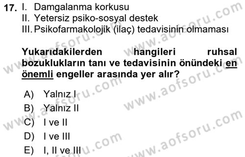Sağlık Psikolojisi Dersi 2025 - 2026 Yılı Yaz Okulu Sınav Soruları 17. Soru
