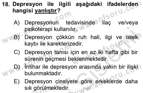 Sağlık Psikolojisi Dersi 2025 - 2026 Yılı Yaz Okulu Sınav Soruları 18. Soru